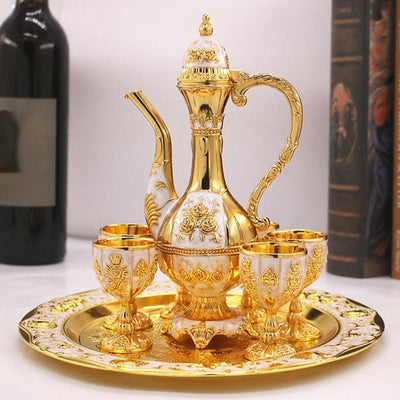 Vintage Metal Coffee Pot Set Turkish Tea Set with 6 Luxury Coffee Cups & Craft Tea Tray Teapot