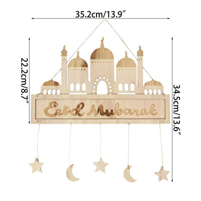 5pcs Wooden Eid Mubarak Pendant Islam Muslim Festival Party Ornaments Moon Star Ramadan Decoration