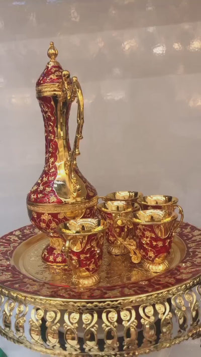 Luxury Vintage Turkish Coffee Pot Set Tea Set Decorations with 6 Cups Tray Teapot Flagon for Coffee Pot Home Decor Wedding Gift