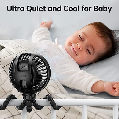 Portable Fan Battery Operated, Small Stroller Fan with Flexible Tripod Clip-on for Baby, USB Rechargeable and Handheld Cooling Fan for Travel, Car Seat, Camping, and Bedroom
