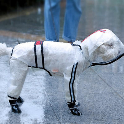 Pet Dog Raincoat Puppy Four Feet Hooded Waterproof Anti Rain Clothes Large