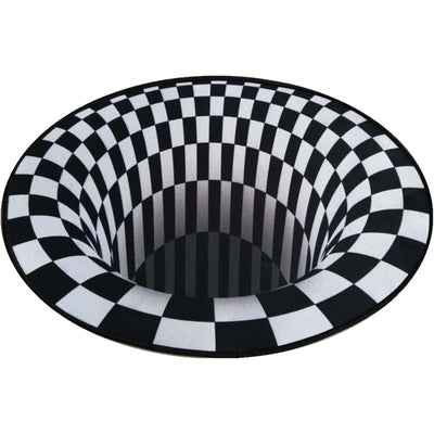 3D Carpet Bottomless Hole Optical Illusion Area Rug, Checkered Vortex Optical Illusions Rug