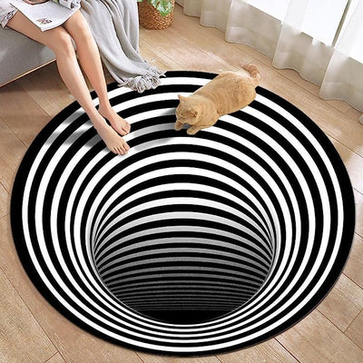 3D Carpet Bottomless Hole Optical Illusion Area Rug, Checkered Vortex Optical Illusions Rug