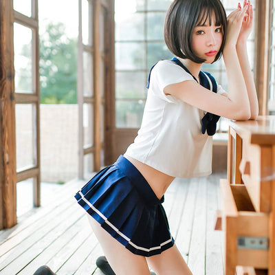 School Girl Outfit Lingerie Sexy Japanese Sailor Anime Cosplay with Pleated Skirt