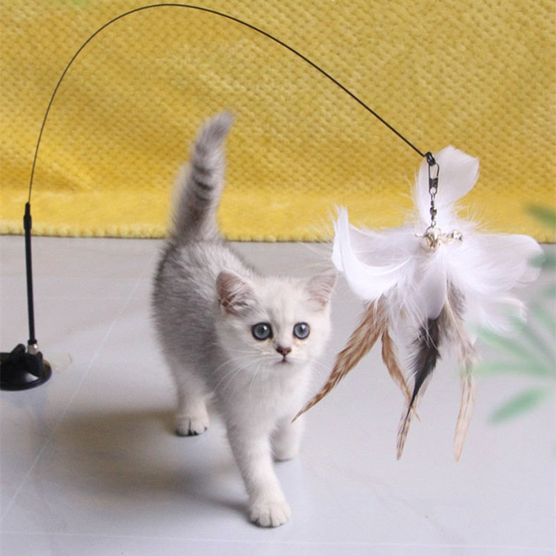 Pets Toy Funny Simulation Feather with Bell Stick Toy for Kitten/Puppy Playing Teaser Wand Steel Wire Toy