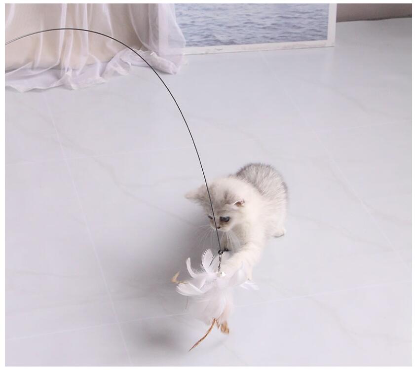 Pets Toy Funny Simulation Feather with Bell Stick Toy for Kitten/Puppy Playing Teaser Wand Steel Wire Toy