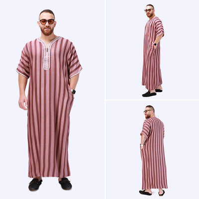 Men Robe Baggy Arab Thobe Clothing Long Gown Casual Shirts Muslim Short Sleeves