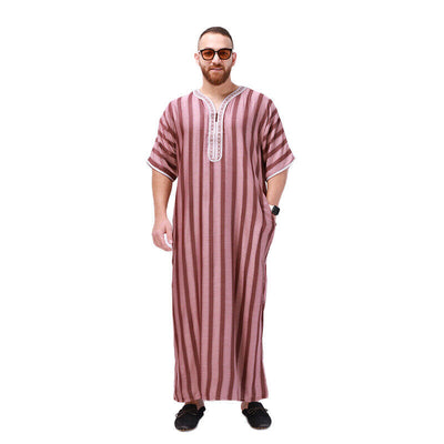 Men Robe Baggy Arab Thobe Clothing Long Gown Casual Shirts Muslim Short Sleeves
